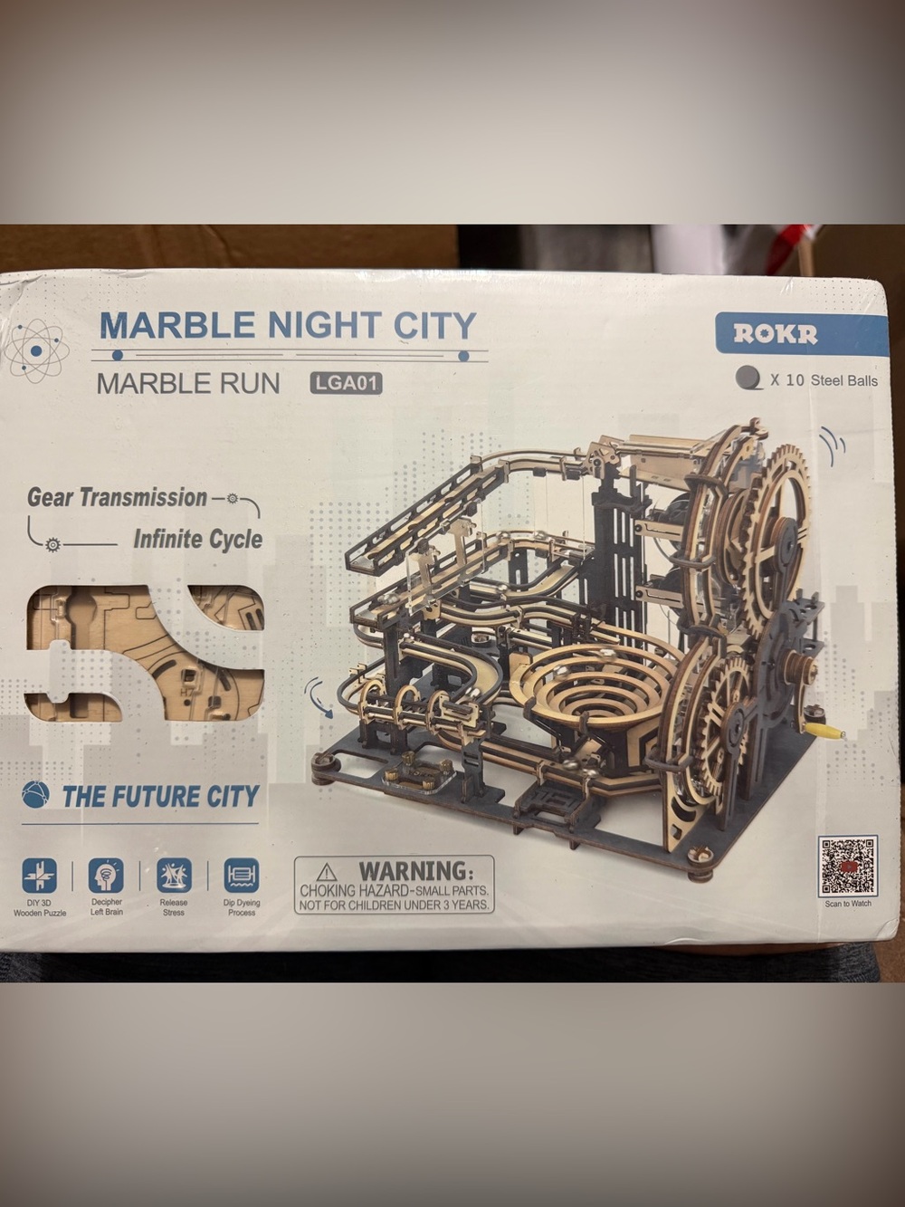 DIY 3D Wooden Marble Run Puzzle - Natural & Dark Brown